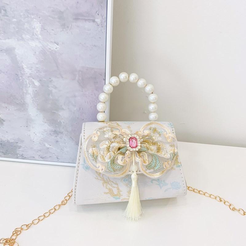 Childrens Pearl Handheld Shoulder Bag With Tassel Chain For Girls Daily Use