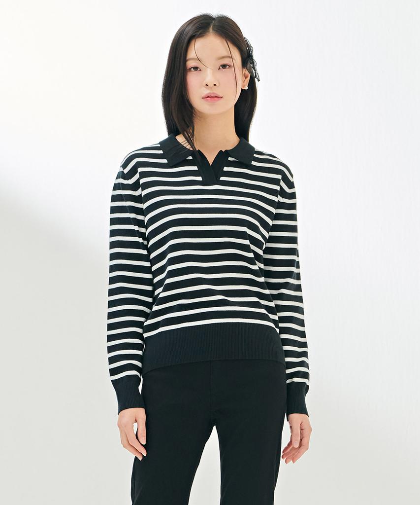 CHASECULT Women'S Open Collar Striped Sweater-Darg5263B03