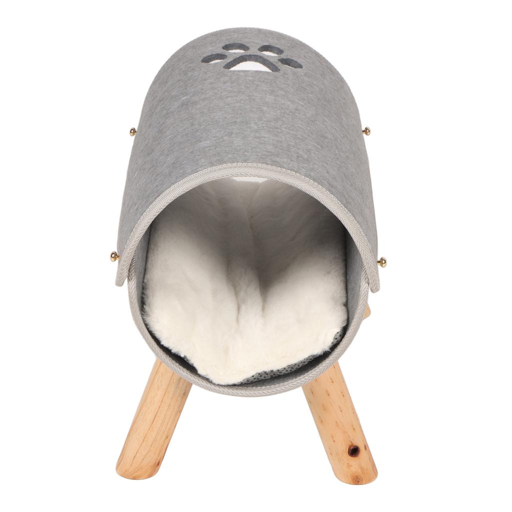 Cat Tunnel Bed Elevated Wooden Legs Cat Tunnel Soft Felt Plush Pad Inside Pet Tunnel Bed for Indoor