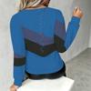 Plus Size Women V Neck Lantern Long Sleeve Top Color Block Print Slim Fit Casual Blouse