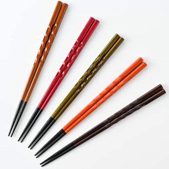 Fukui Prefecture Obama In-house factory manufacturing Chopstick Dishwasher safe easy-to-hold wooden carved chopsticks 5 pairs set Wakasa lacquer made