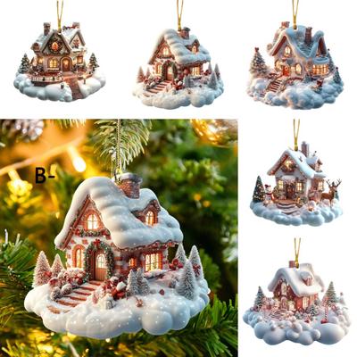 Enfeite de Natal Pendurado Acrílico Espesso Pingentes para Árvore de Natal Decoração de Casa Casa de Neve de Inverno Encantador para Festas para Interior
