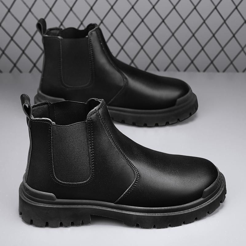 Men's Biker Boot Mens Boots Street Water Proof Casual Leather Shoes Trendy All-match Platform Anti-slip British Explosive Style