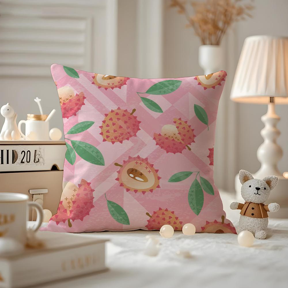 Fruit Print Cushion Cover Anti-dustmite Pillowcase Invisible Zipper Silky Short Plush Sofa Cushion Cover