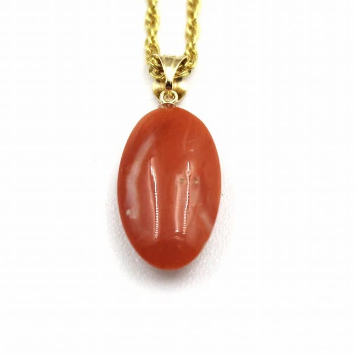 Peach coral oval pendant with 18K gold hardware gift wrapping and gift tag Includes a 45cm plated chain be changed to an 18K gold chain Undyed coral