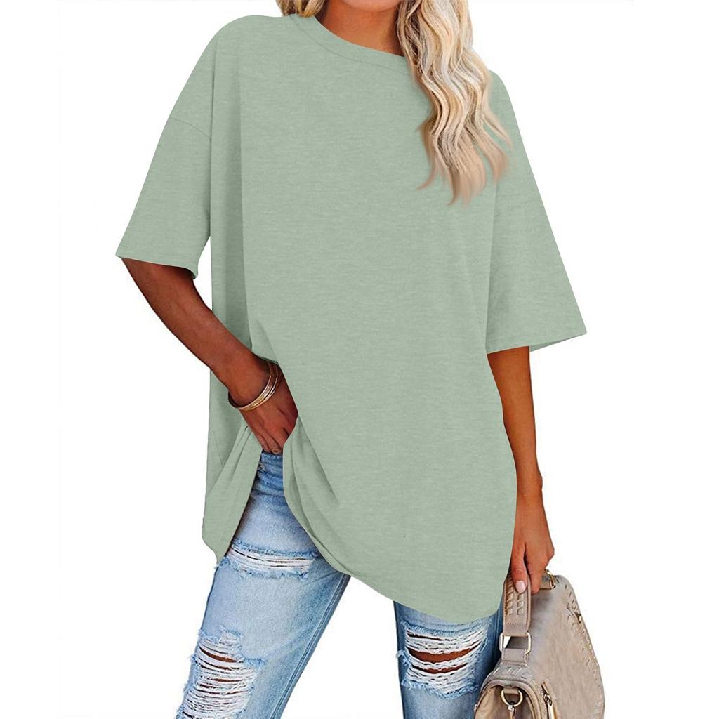 Womens' Fashionable And Casual Solid-color Basic Round-neck Short-sleeved Top