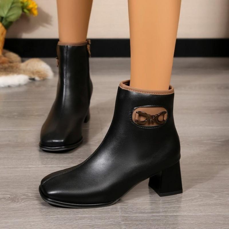 Fashion Autumn and Winter New Style Comfortable and Versatile Casual Square Toe Thick Heel Solid Color Fashion High Heel Women's Boots