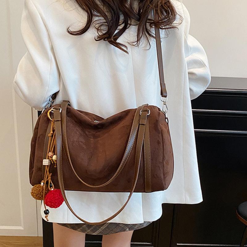 Suede Barrel Shoulder Bag Women Winter New Arrival Large Capacity Versatile Daily Commute Casual Tote Bag Crossbody Pillow Bag