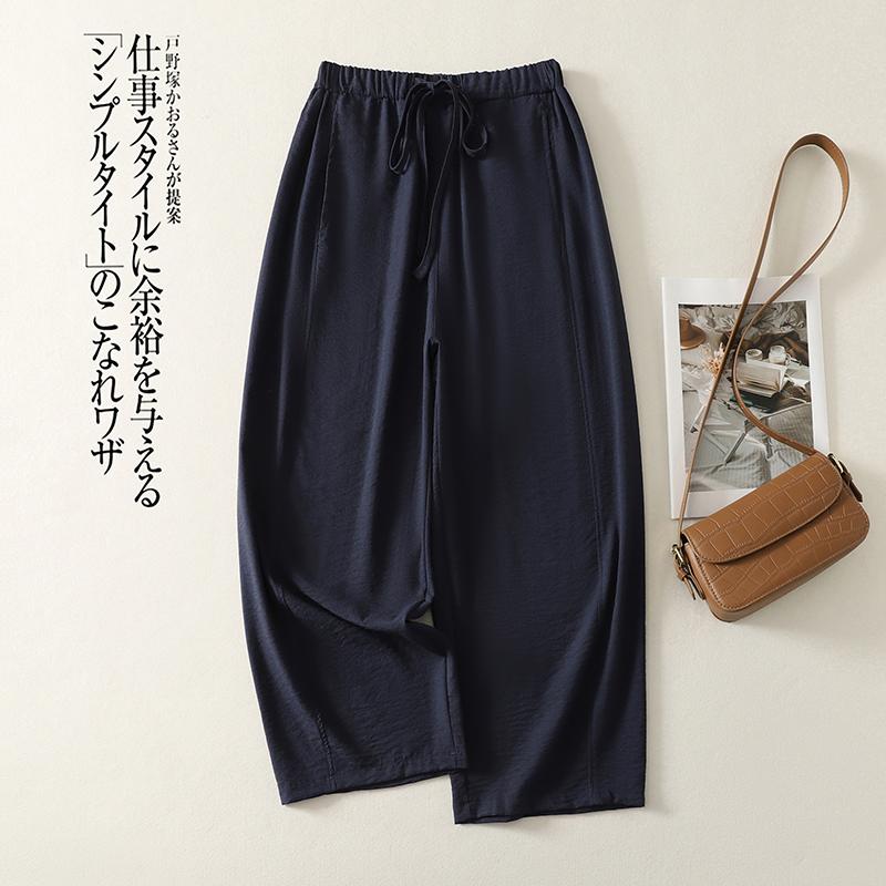 

DIMANAF 2026 Лето Новые Женские Брюки Большого Размера Тонкие Хлопок Лен Свободные Эластичная Талия Повседневные Женские Низ Одежда M тёмно-синий