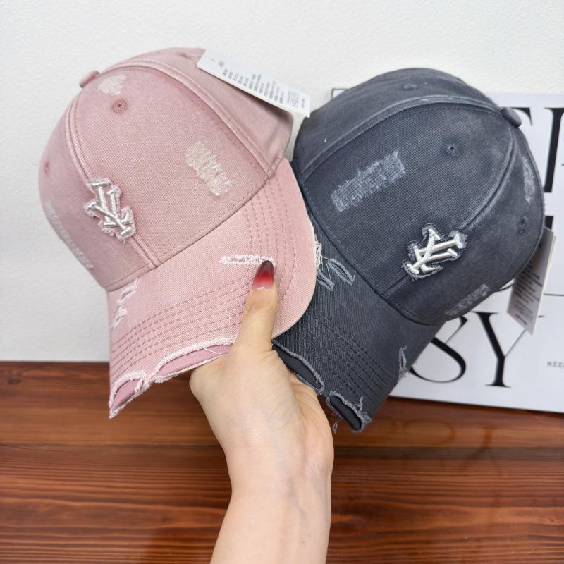 New ripped hard top letter baseball cap children wide brim big head circumference show face small versatile sun protection couple cap