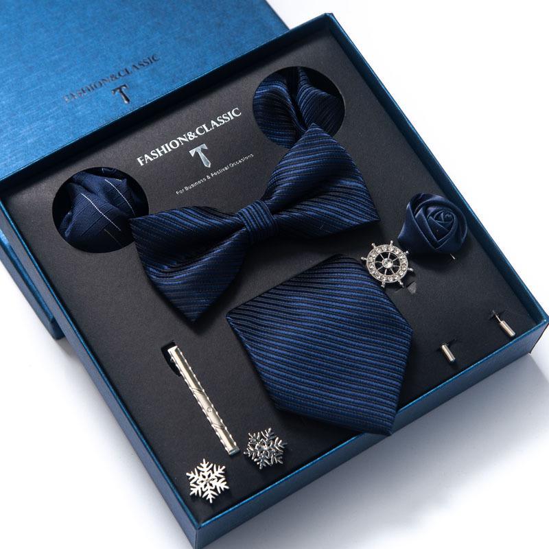 Men's 8-Piece Formal Accessory Set: Bow Tie, Corsage, Brooch, Cufflinks for Weddings.