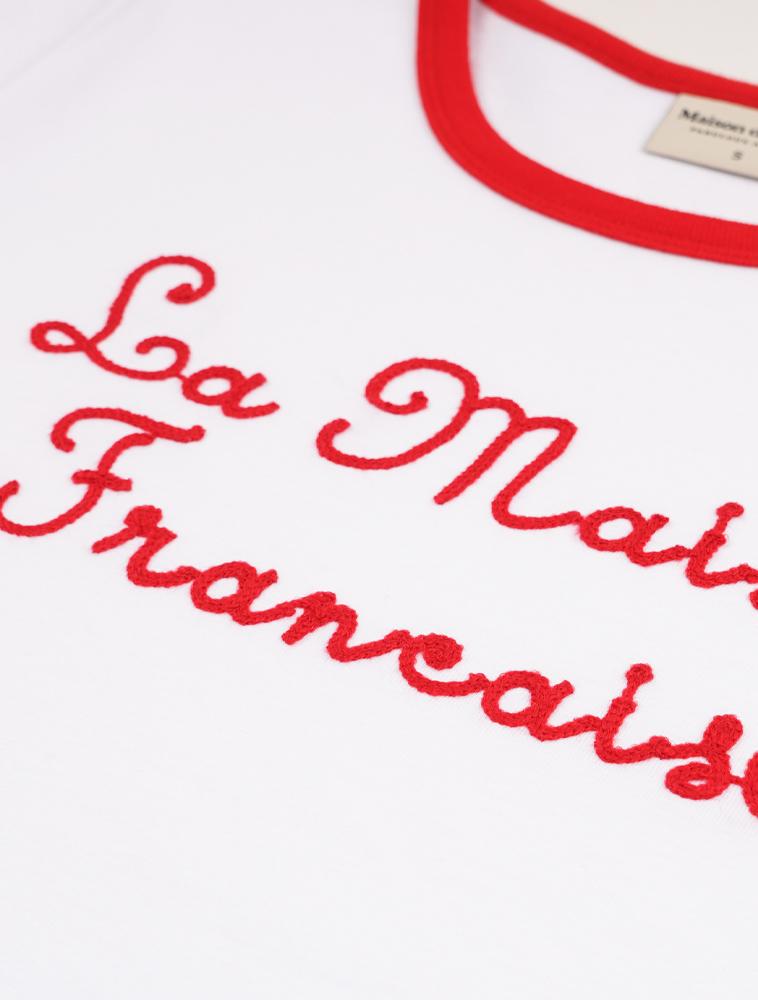LA MAISON STUDIO Damen Maison Kette Logo Single Jersey Ringer Kurzarm T-Shirt Weiß/Rot (Fcf2Ts534W)
