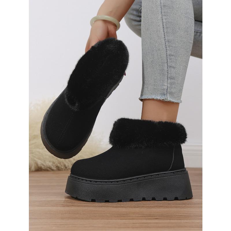 2025 New Plus-size Wool Cotton Shoes Women's Winter Platform Muffin Fleece Warm Wedge Short Snow Boots