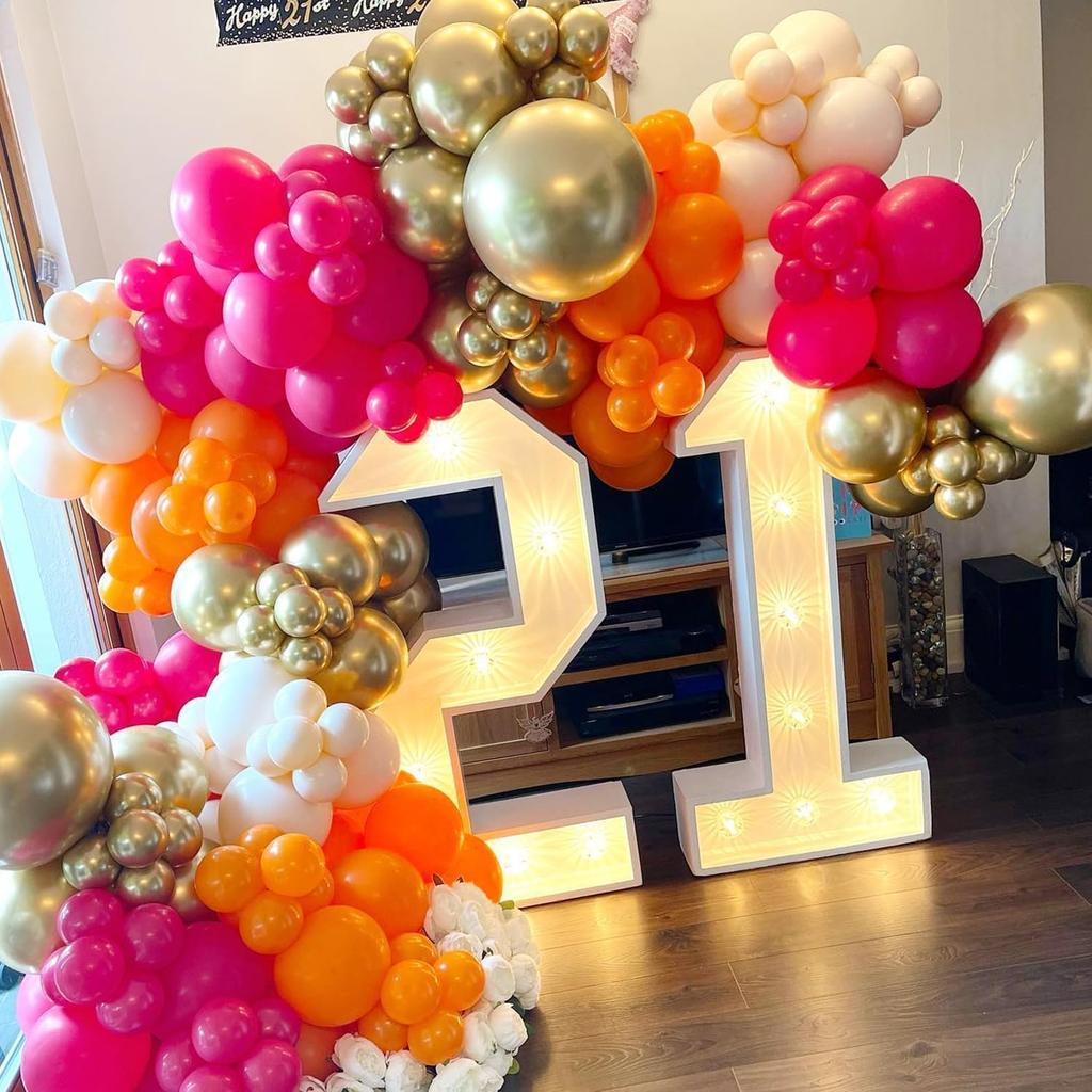 134PCS Pink and Orange Balloon Arch Kit Metallic Gold Latex Balloon Birthday Party Baby Shower Wedding Party Decorations