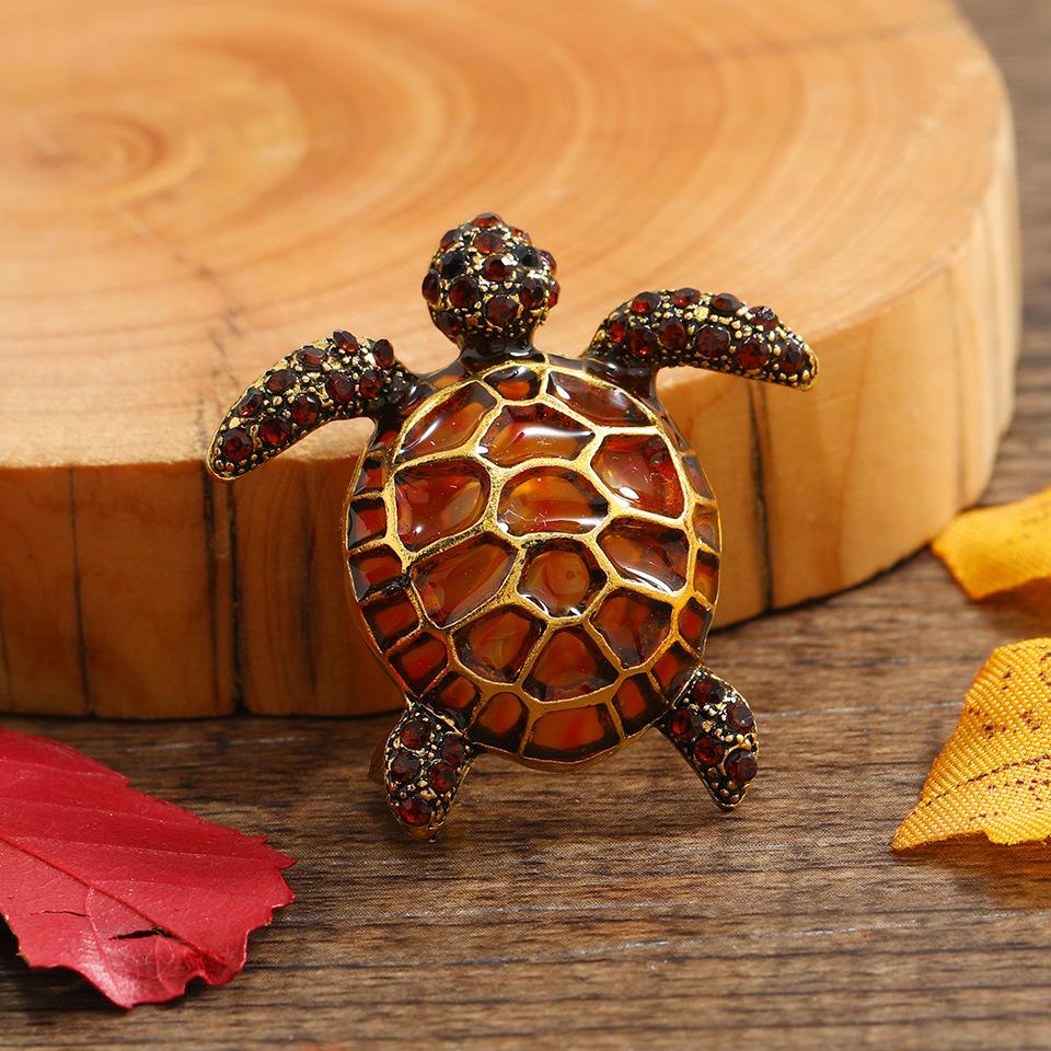 Vintage Drop Glaze Imitation Enamel Turtle Brooch Rhinestone Epoxy Ocean And Animal Pin Accessories Corsage