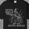 Funny Wizard Gun Shirt Gift, Comfort Colors Occult Shirt, Vintage Outta Spells But Not Outta Shells Tee, Gift for Gamers, Gothic Shirt