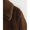 Women's Cropped Brown Faux Fur Coat Lapel Warm Winter Jacket Casual Streetwear