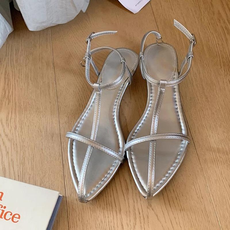 

Grape mother summer new temperament wedge heel pointed personalized high heels one word thin strap open toe buckle sandals women 40