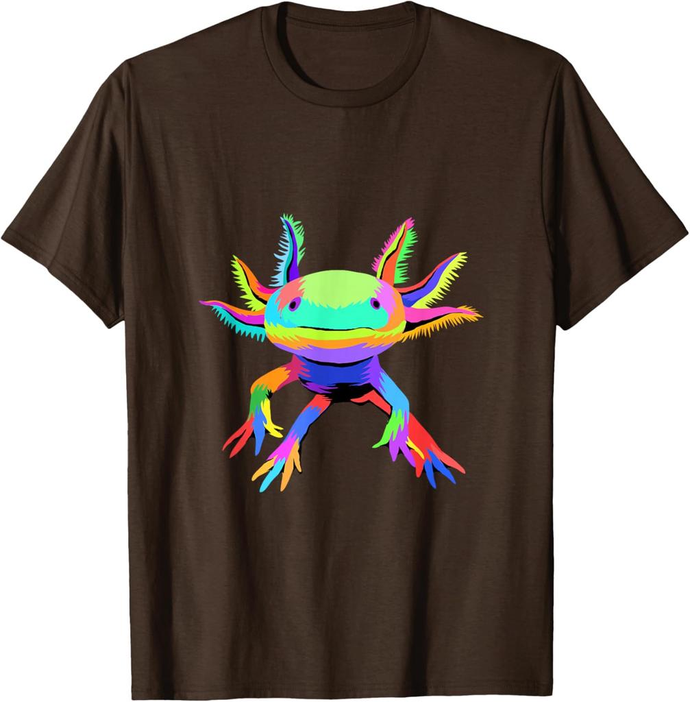 Colorful Pop Art Axolotl Lover Graphic Tee Breathable Cotton Casual T-Shirt for Men