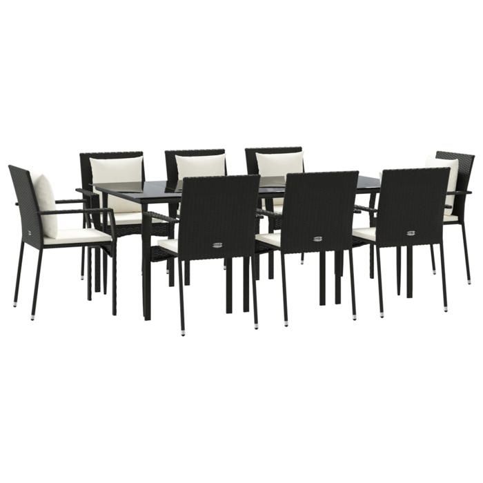 VidaXL Mobilier à dîner de jardin 9pcs et coussins noir résine tressée 3185100
