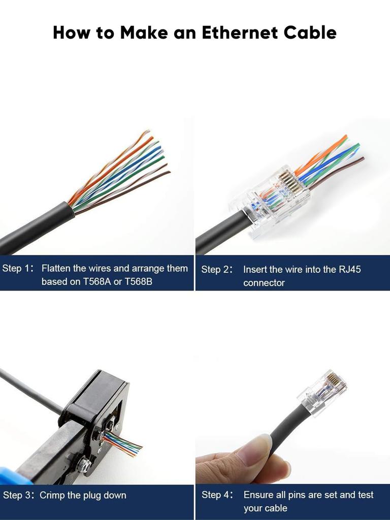 RJ45 CableCreation LAN Pack of for LAN Easy and Resistant to Breaking Connectors, Connectors, Through-Type, 50, Cat6/Cat5e/Cat5 Cables, Wiring,