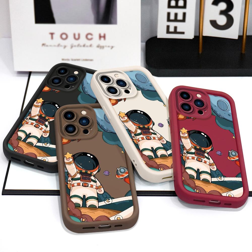 Happy Astronaut Phone Case For IPhone 13 12 11 Pro Max Mini 7 8 6 6S Plus X XS XR SE 2020 2022 Staircase Soft Cover
