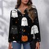 Women's Halloween Printed Casual Half-Open Collar Long Sleeve Shirt
