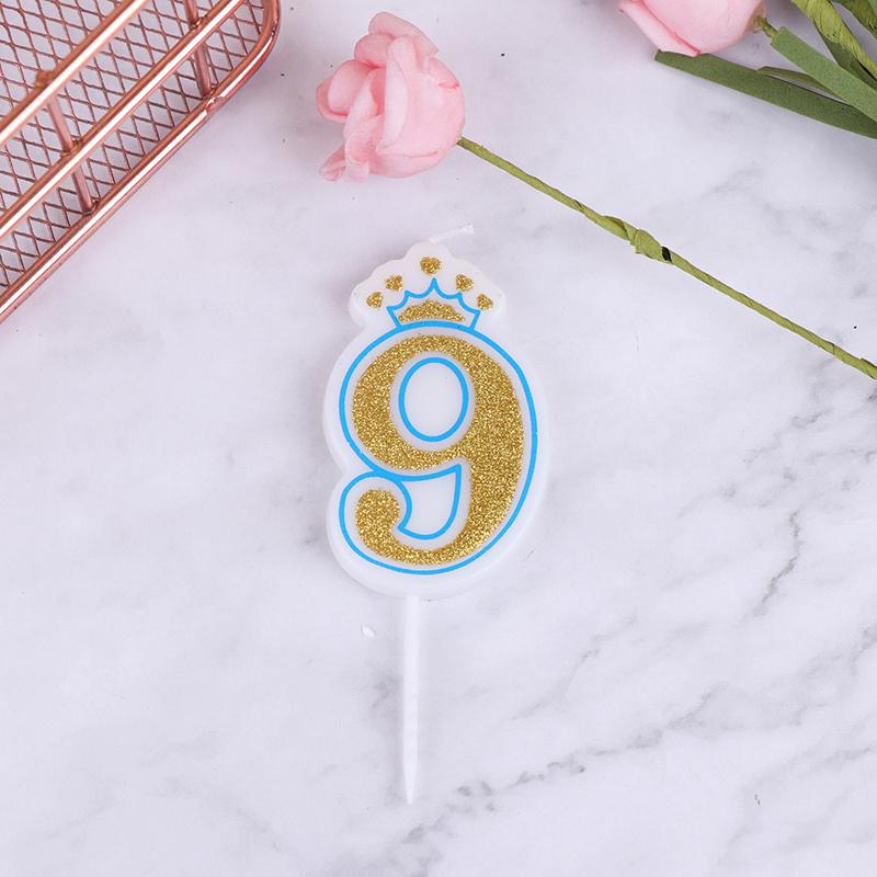 Praktyczna korona do pieczenia cyfrowa powierzchnia świecy złoty brokat z obramowaniem różowa niebieska świeca dekoracja na tort urodzinowy