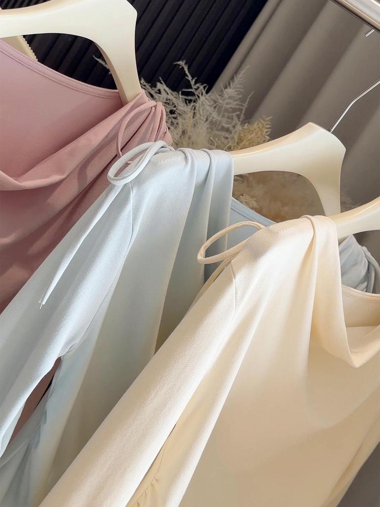 Korean-Style Slim-Fit Flowy Collar Long-Sleeve Tee for Women - Elegant Spring Arrival