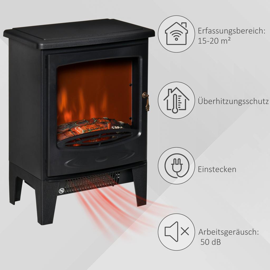 LED Electric Fireplace Freestanding Fireplace with Flame Effect 900/1800W Black