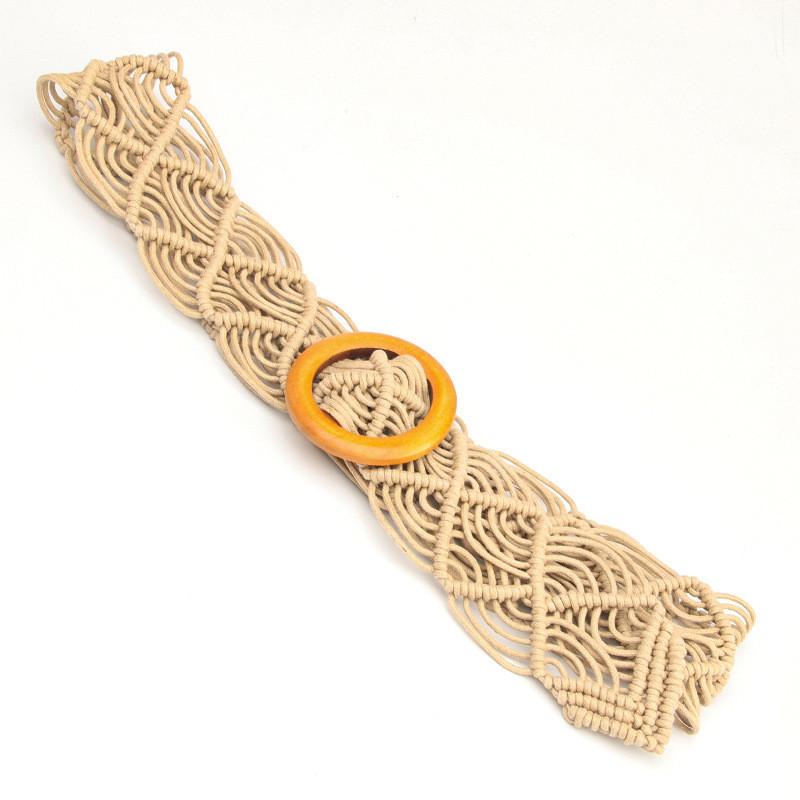 Vintage Boho Woven Waist Belt With Wooden Clasp For Women Casual And Festival Wear