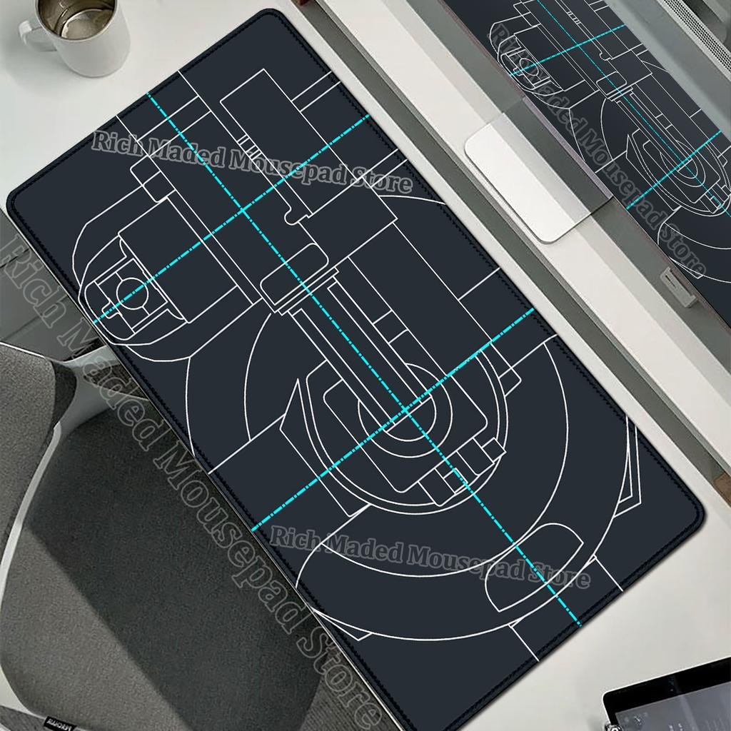 Tappetino per Mouse Nero Grande Disegno Meccanico Ingegnere Mousepad HD XXL Minimalismo Mousemat Tappeto di Gomma Tappetino per Scrivania Accessorio per PC Gaming