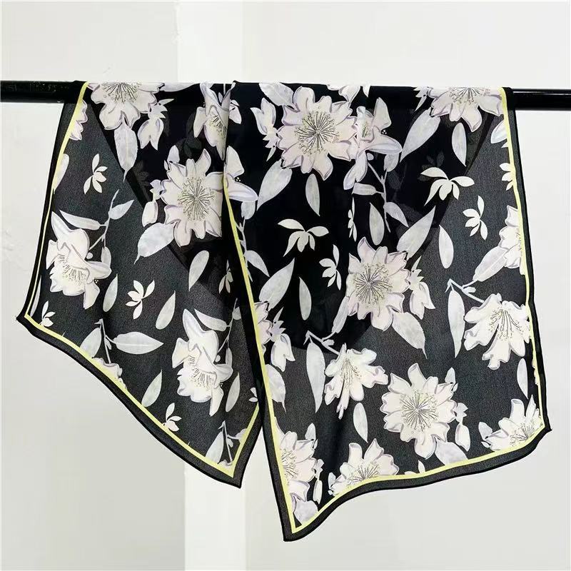 35*140cm Large Decorative Scarf Beautiful Floral Pattern Scarf for Woman Spring Summer Sun Protective Wrap