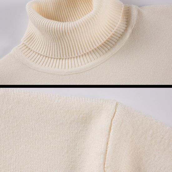 Auutmn Winter Men Top High Collar Slim Fit Knitted Solid Color Elastic Sweater Plus Size Pullover Mid Length Sport Daily Wear School Sweater