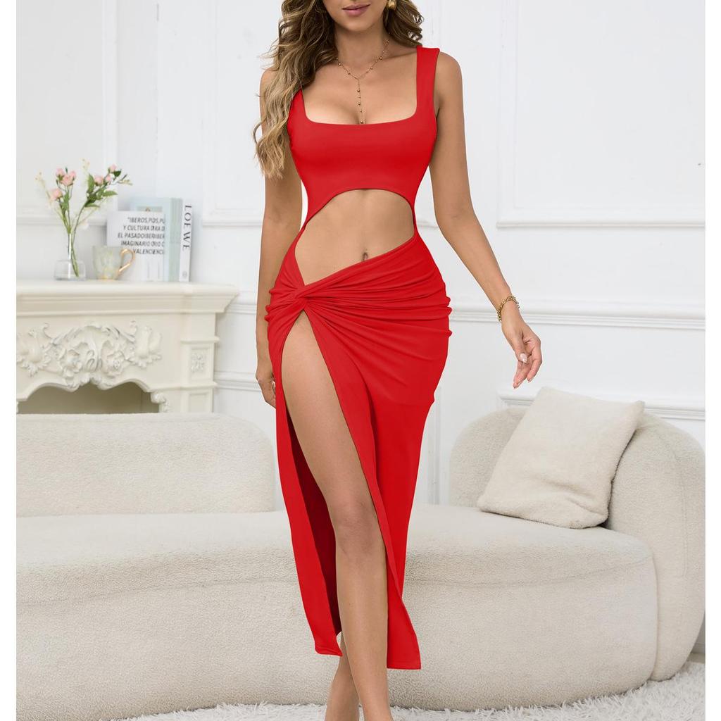 Women's Spaghetti Strap Hollow Out Long Skirt Dress