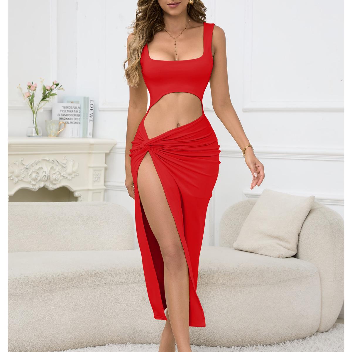 

Women s Spaghetti Strap Hollow Out Long Skirt Dress Medium червоний