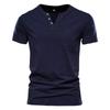 Men's V-neck Short-sleeved T-shirt Youth Casual Slim Sports Henley Solid Color Top