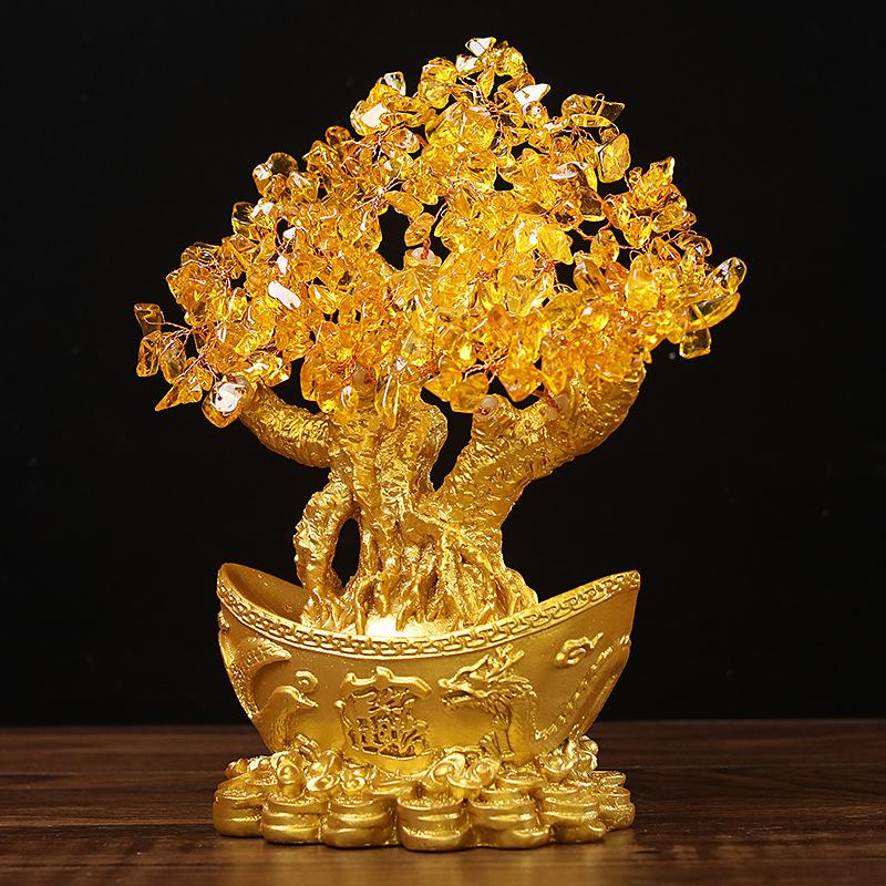 1Pcs Chinese Yuanbao Money Fortune Tree Wealth Luck Ornaments Small Feng Shui Yellow Lucky Wealth Trees Decoration