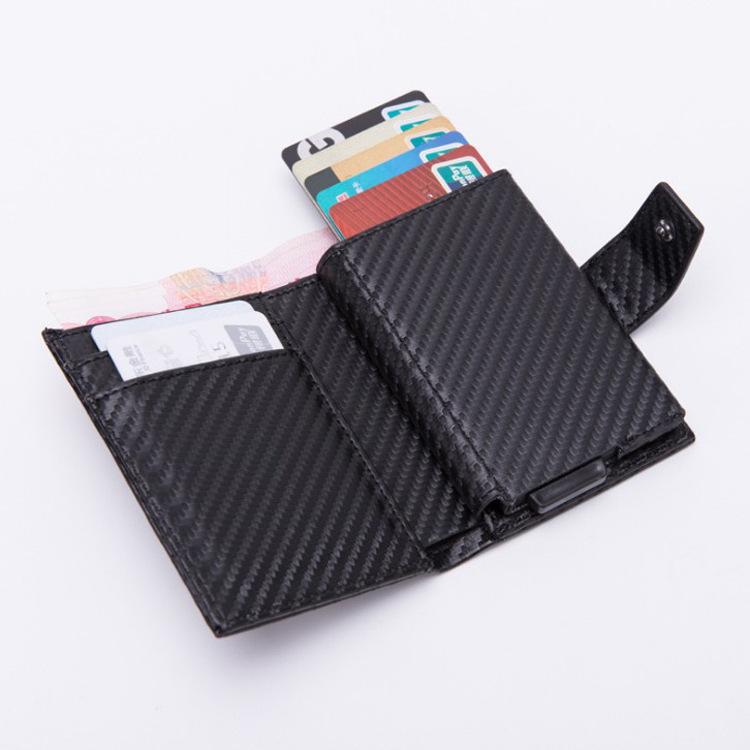 Lychee Pattern Wallet Leather Men's and Women's RFID Wallet Elastic Aluminum Frame Card Bag Carbon Fiber Card Cover OEM