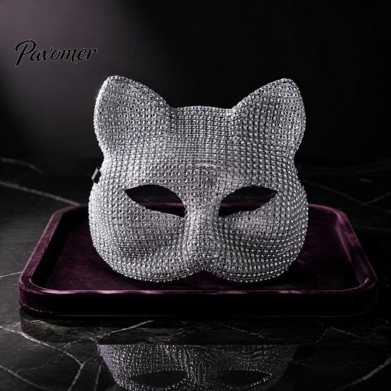 Luxury Rhinestone Costume Mask Full Halloween Mask, Sparkling Skull And Cat Face Carnival Adjustable Elastic Straps for Theme Dances Decorative Party