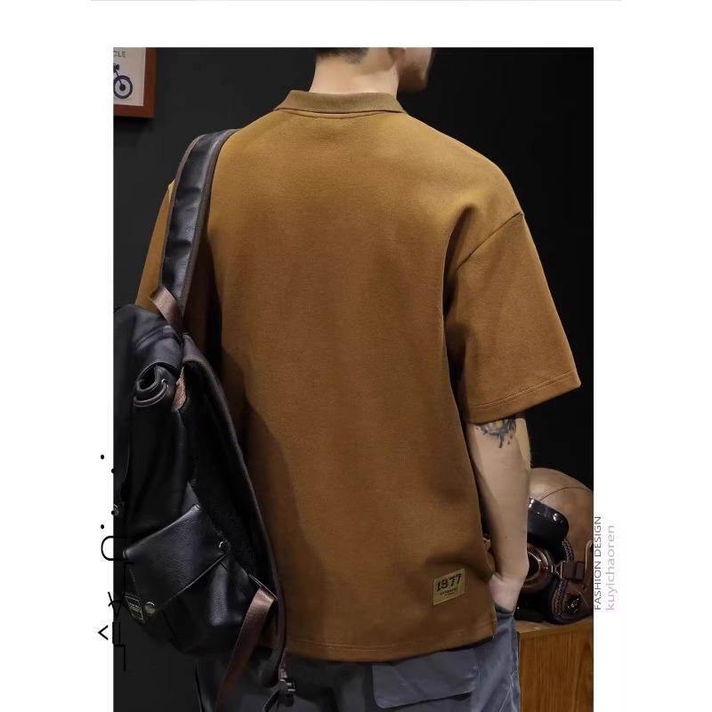 Men's Loose Fit Short Sleeve Polo Shirt with Chest Pocket for Casual Daily Wear