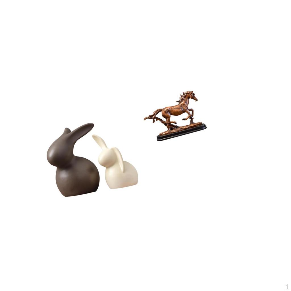 Porcelain Bunny And Horse Sculpture Figurine Set Elegant Ceramic Animal Artwork Collectible Easter