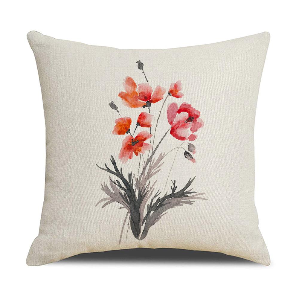 Chinese Style Series Ink Flower and Grass Print Pillow Linen Print New Chinese Style Home Sofa Pillow Living Room Bedroom