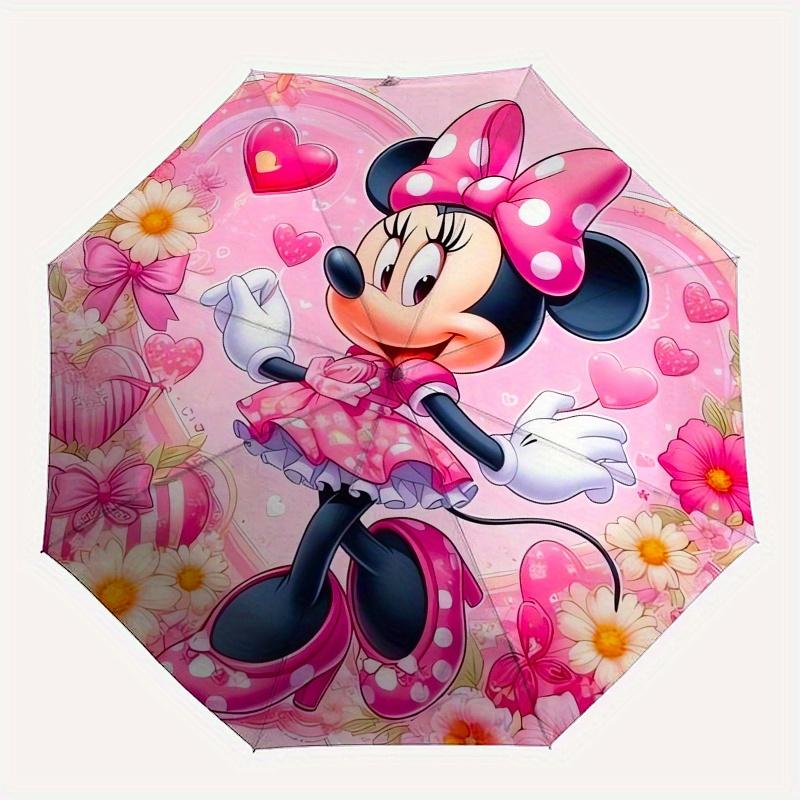 Disney Minnie Mouse, Pink Theme Themed automatic opening and closing folding umbrella, portable - durable, 8-rib umbrella frame, very suitab