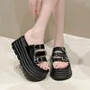 Fashion 8cm Microfiber Synthetic Leather Flats Summer Outside Peep Toe Women Sandal Slippers Woman Pumps High Platform Wedge Shoes