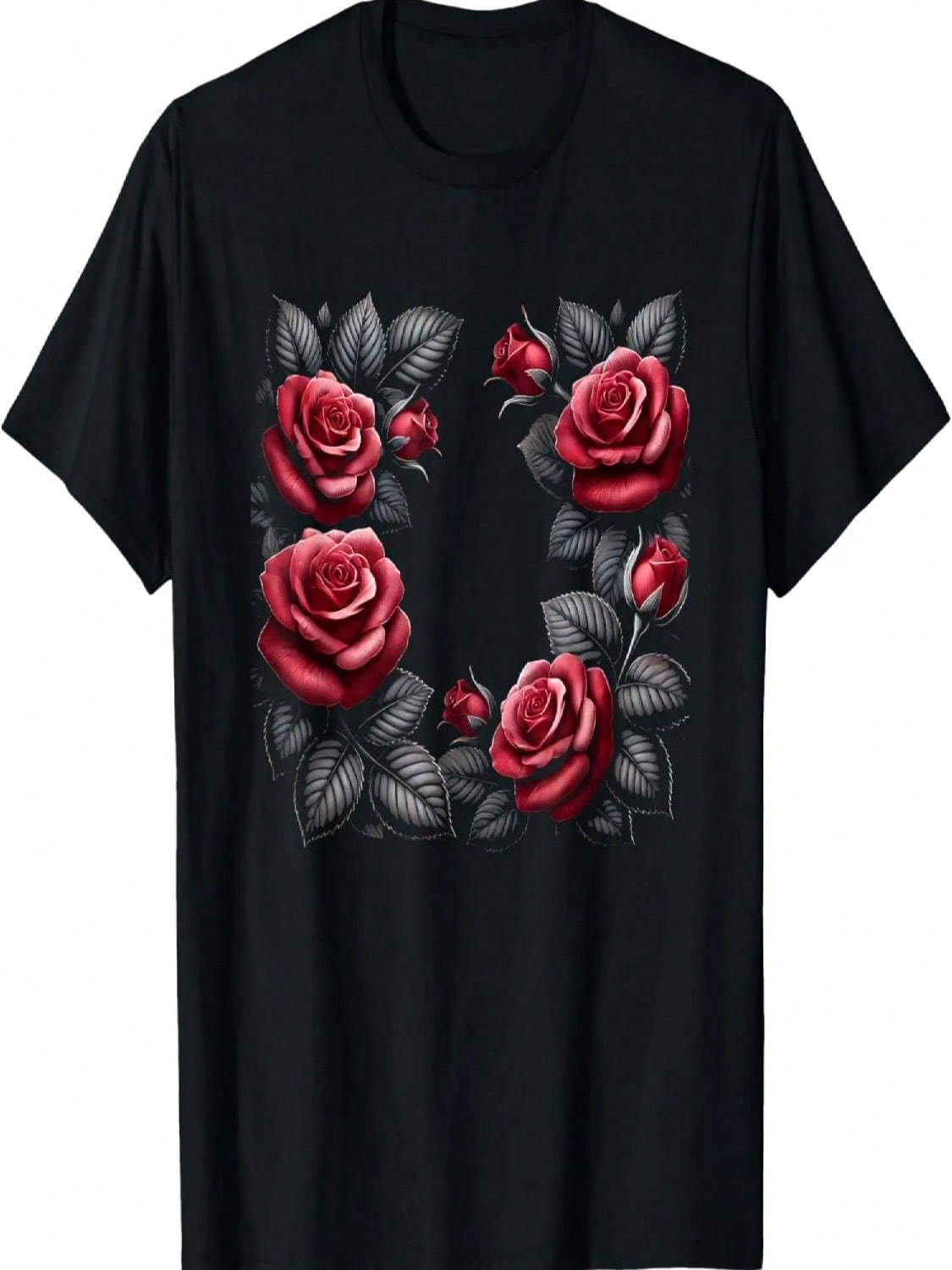 Floral Rose Botanical Art With Black Leaves, Love Roses T-Shirt S разноцветный