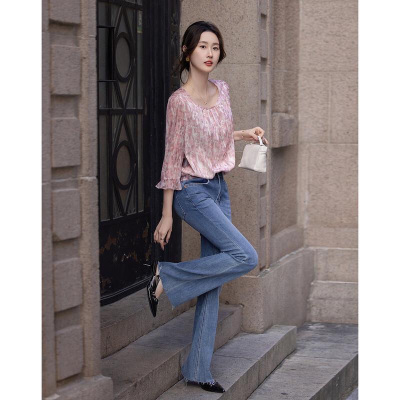 Demana Artistic Floral Print Ruffle Sleeve Blouse M