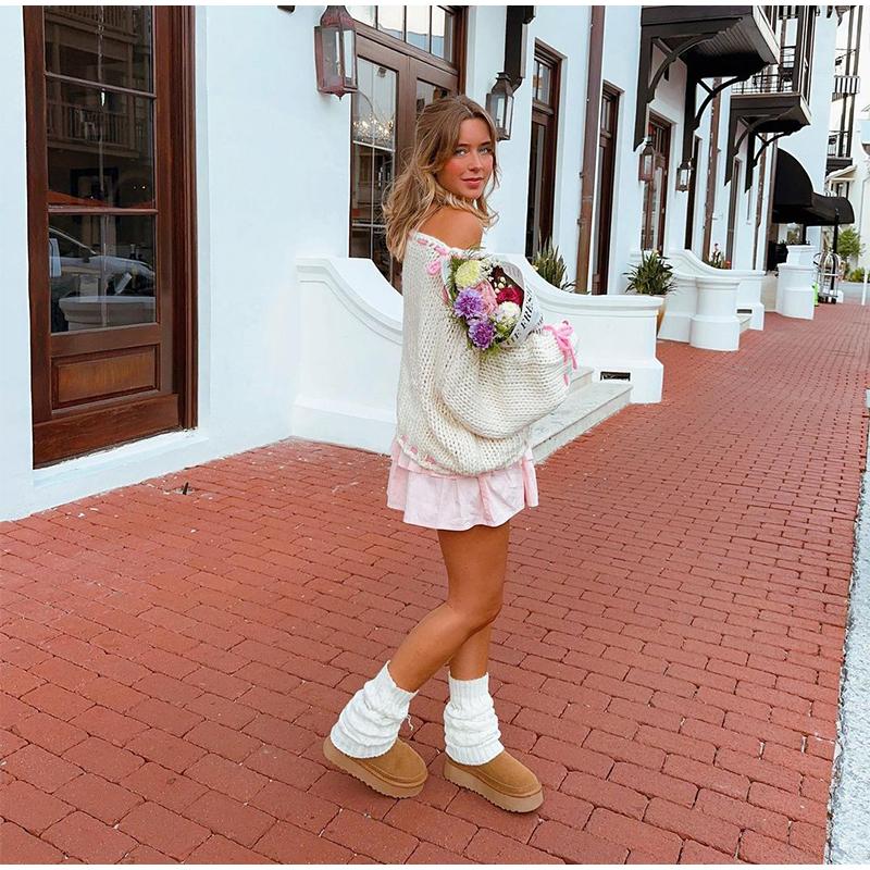 Повседневный свободный свитер женский модный бант на шнуровке косой воротник женский — фото 4