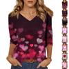 Women's Fashion Casual V Neck 3/4 Sleeve Loose  Printed T-Shirt Ladies Top