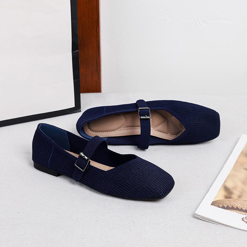 Women's Square Toe Mary Jane Flats Casual Ballet Shoes Walking Shoes with Adjustable Strap Slip On Comfortable Work Flats Soft Dressy Shoes for Women